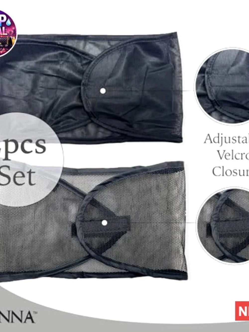 Satin and Mesh Hair Wrap Set, Adjustable Velcro Closure, Breathable Fabric